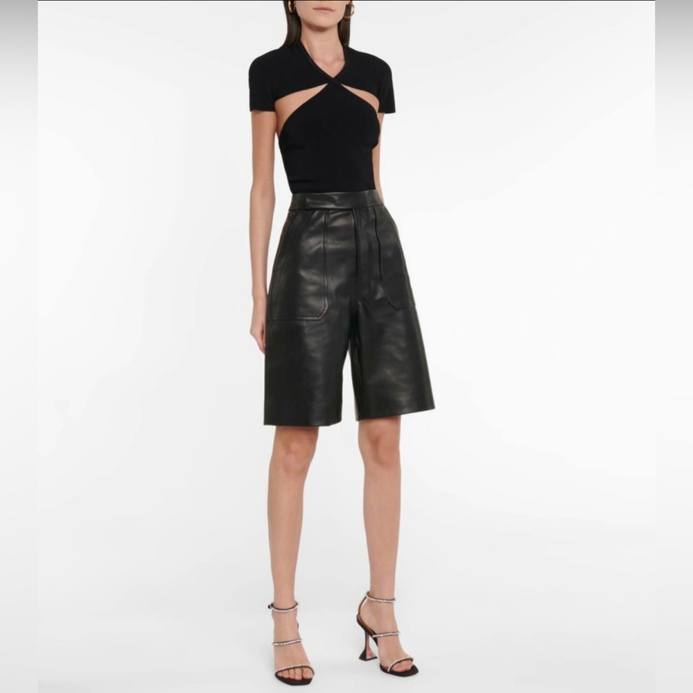 KHAITE Black Leather Bermuda Shorts